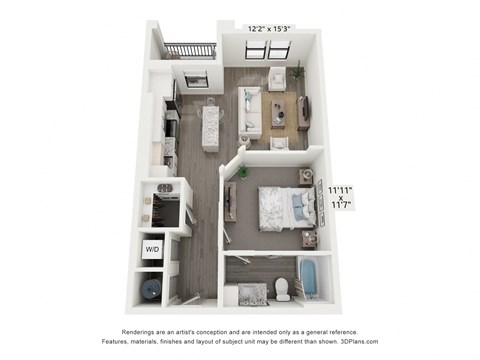 Floor plan for studio, 1 bath, 708 sqft